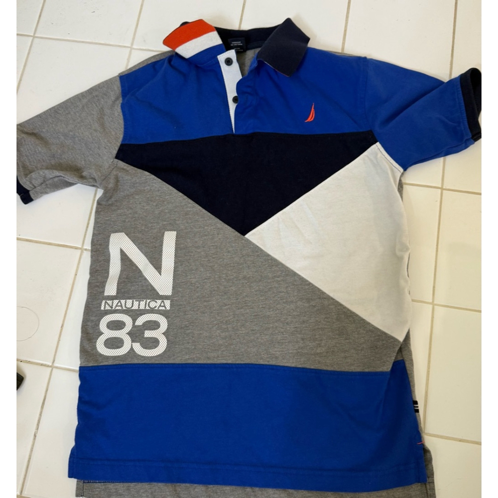 Boys Nautica Polo Shirt Size L Blue Gray